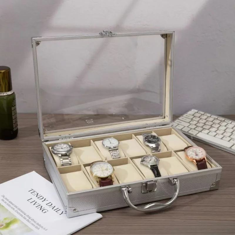 Aluminum Alloy Watch Storage Box Portable Watches Organizer Case 10 Slot Watch Collection Boxes Large Capacity Storages Cases