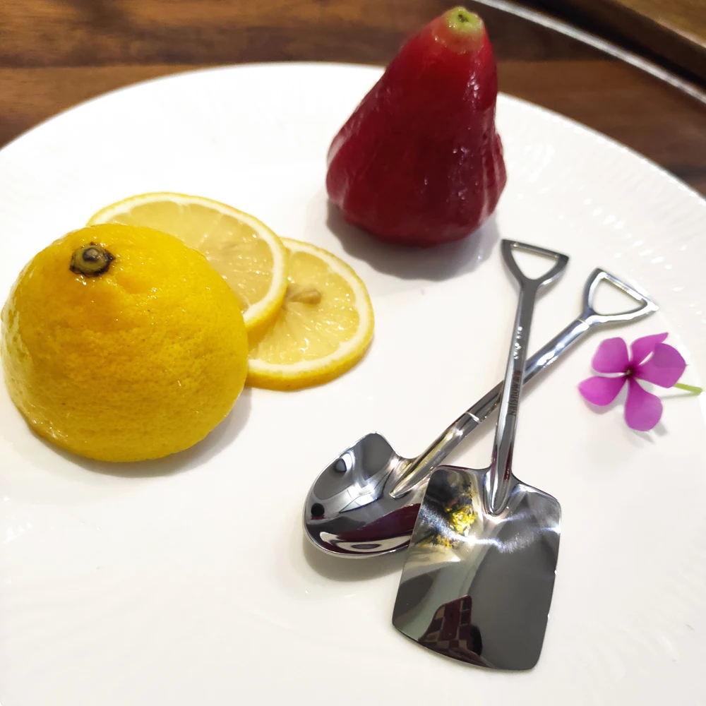 4pcs Combo Set Creative Dessert Spoons Melon Scoops Fruit Forks Mirror Stainless Steel 18/10 Cute Shovel Spatula Ice Cream Tool