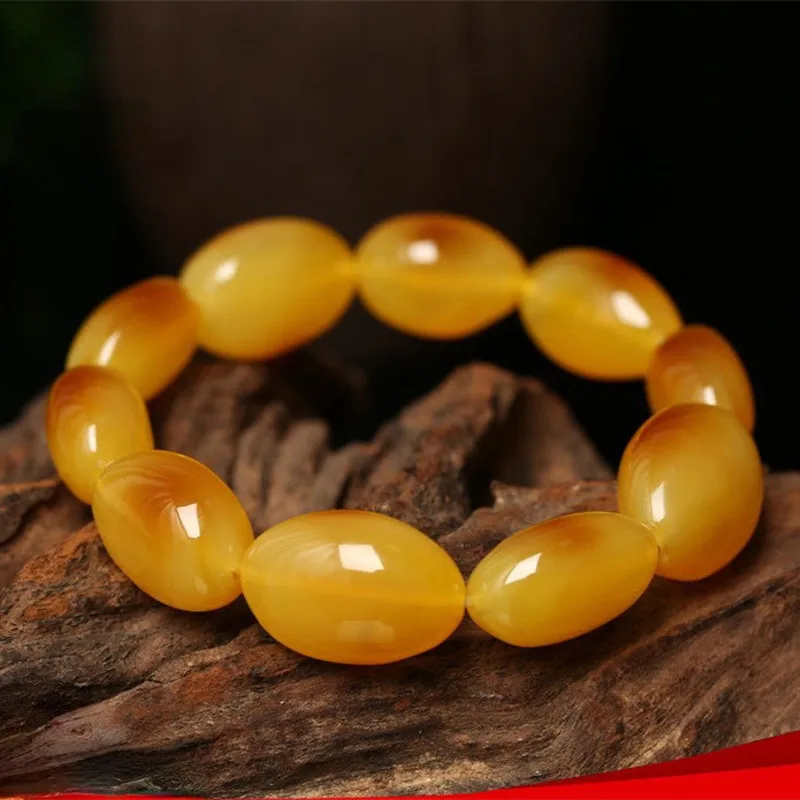 Full Honey Chicken Oil Yellow Pendant Necklace for Men and Women, Second Generation Amber Bead Bracelet