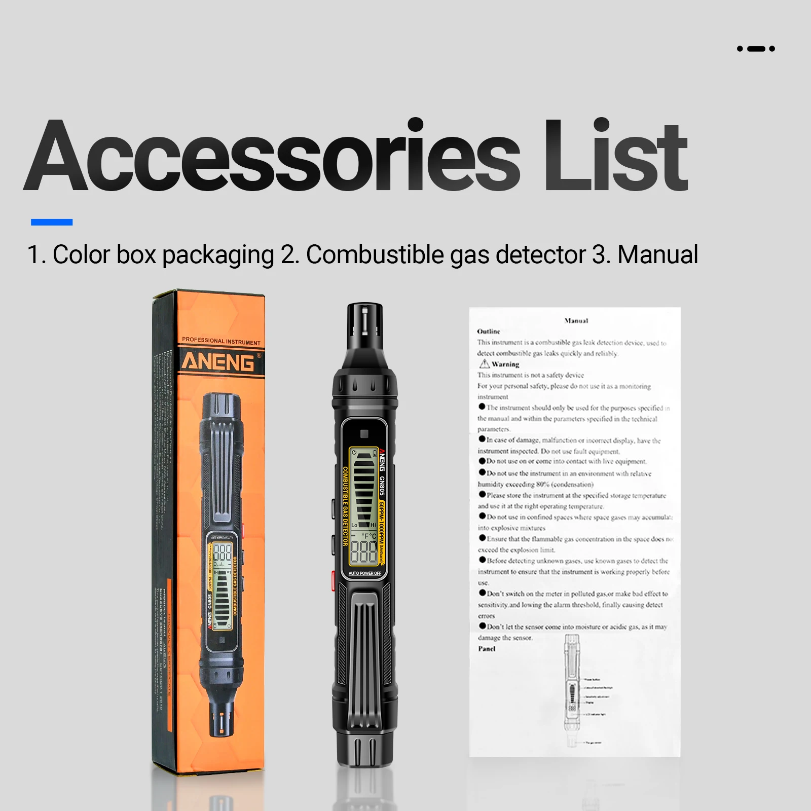 ANENG GN805 Combustible Gas Leak Detector 50~1000PPM Sound Alarm Gas-sensitive Semi-conduct Analyzer LCD Backight Environmental