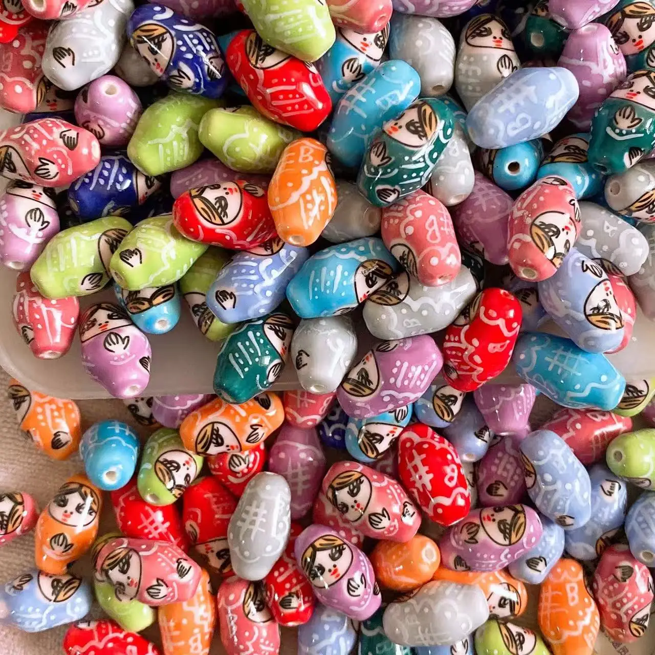 4pcs 22x13mm Russian Matryoshka Doll Shape Patterns Ceramic Porcelain Loose Crafts Beads lot for Jewelry Making DIY Findings