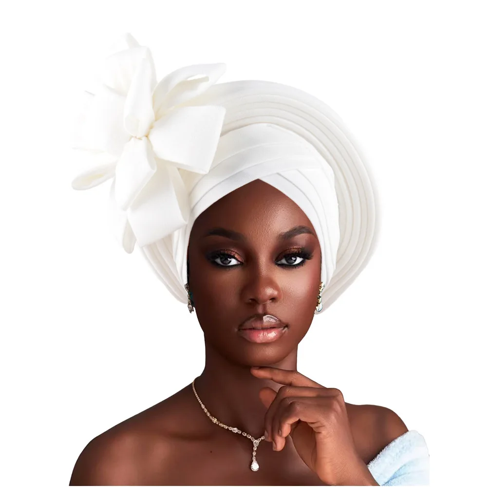 

African Auto Gele Headtie Women Turban Cap Flower Head Wraps Nigeria Autogele Wedding Party Headpiece Female Head Wraps Bonnet
