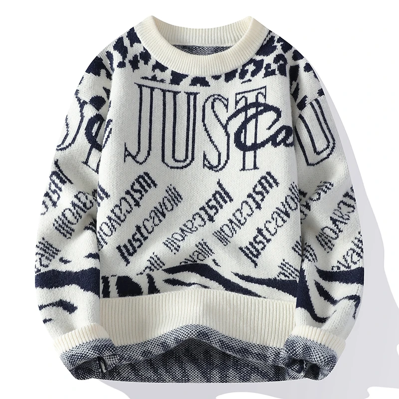 

2025 осенне-зимний новый вязаный свитер с круглым вырезом и буквами, модный повседневный пуловер, базовый свитер