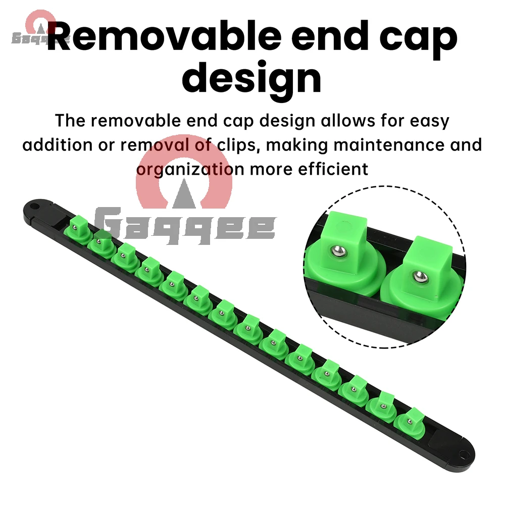 360 Degree Rotating  Socket Organizer ABS Red/Green Spring Ball Fixing System for 1/2" 1/4" 3/8" Sockets Removable End Caps