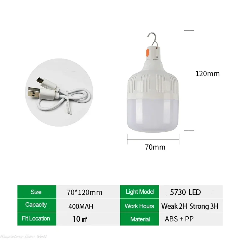 500w Portable Outdoor Camping Lights USB Rechargeable lamp LED Emergency Bulb Hook High Power Tents Lantern Night Lights Bulb