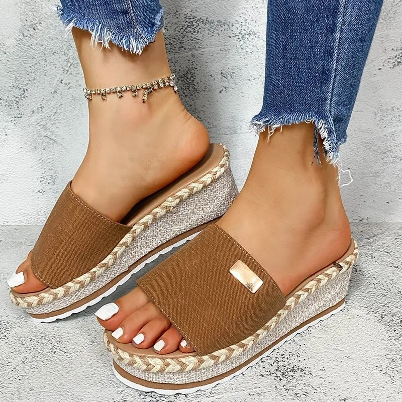 Summer Wedges Slippers Platform High Heels Women Slipper Ladies Outside Shoes Basic Clog Wedge Slipper Flip Flop Sandals