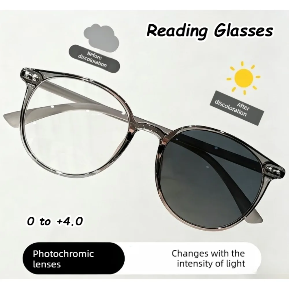 

Photochromic Round Reading Glasses for Women Men Blue Light Blocking Presbyopic Glasses Light Fashion Eyeglasses +1.0 To +4.0