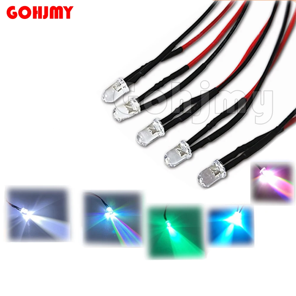 10 pz 3V 5V 12V 24V DC 5mm acqua trasparente LED diodi rosso verde blu giallo arancione bianco RGB cavo Pre-cablato 20cm