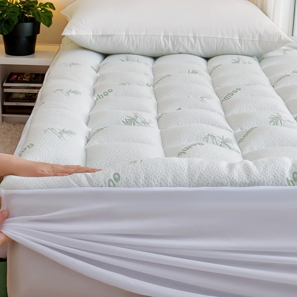 Cooling Mattress Topper, Soft Bamboo Mattress Topper - Breathable Pillow Top Mattress Pad Cover for Sleeping - Queen Bed Topper for Mattress Protector with Deep Pocket Fits 8-21 Inches Mattress