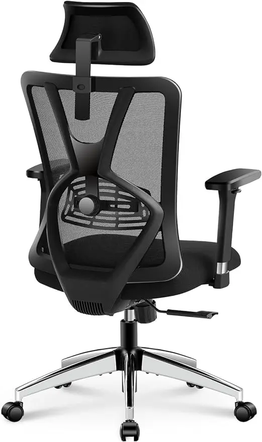 

XCYHigh back office chair, adjustable waist support and swing net computer chair, thick seat cushion and swivel headrest