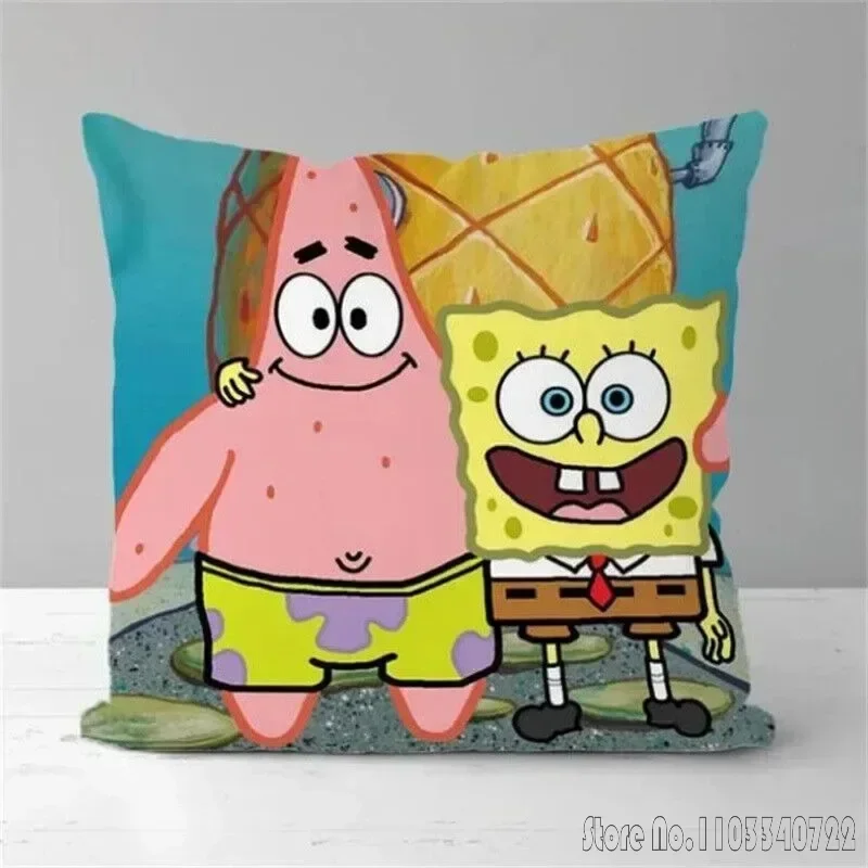 Anime Spongebobs Print Throw Pillow Cover Cushion Cover Pillowcase Pillow Case Shams Party Sofa Home Decor 45x45cm Kids Gift