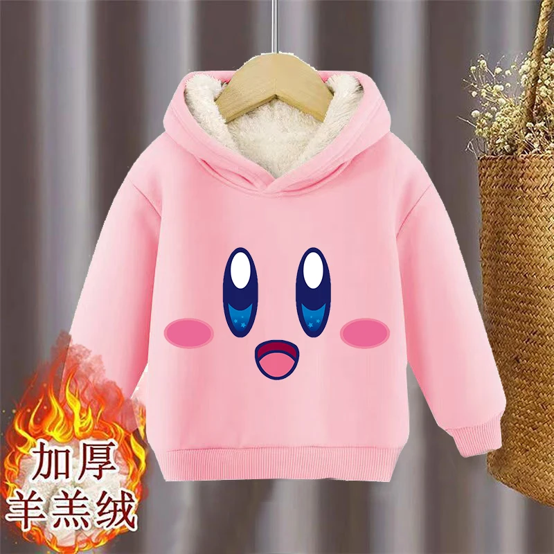 

Stars Kirbys Lamb Wool Pullover Hoodies Boy Girl Kawaii Anime Sweatshirt Winter Warm Thick Homewear Tops Cartoon Christmas Gifts