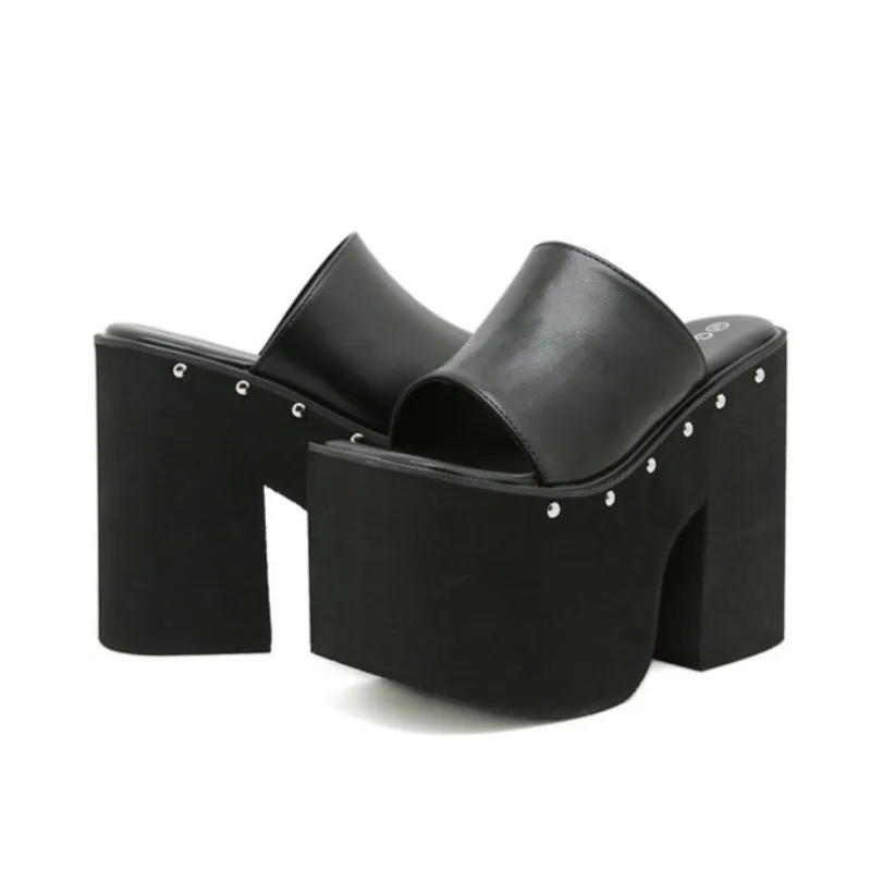 Thick Soled Slippers for Women Super High Heels 14 Waterproof Table Platform Platform Sandals Women's Rivets Cool Slippers Women