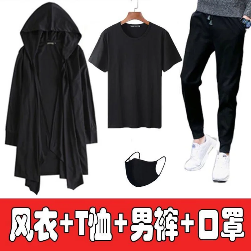 Spring Summer Diablo Teen Medium Length Coat Cloak Hooded Black Wizard