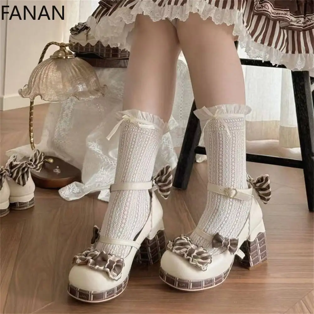 

2025 New High Hee Lolita Shoes for Women Sweet Cute Bow Platform Mary Jane Heels Waterproof Table Single Shoes Pumps