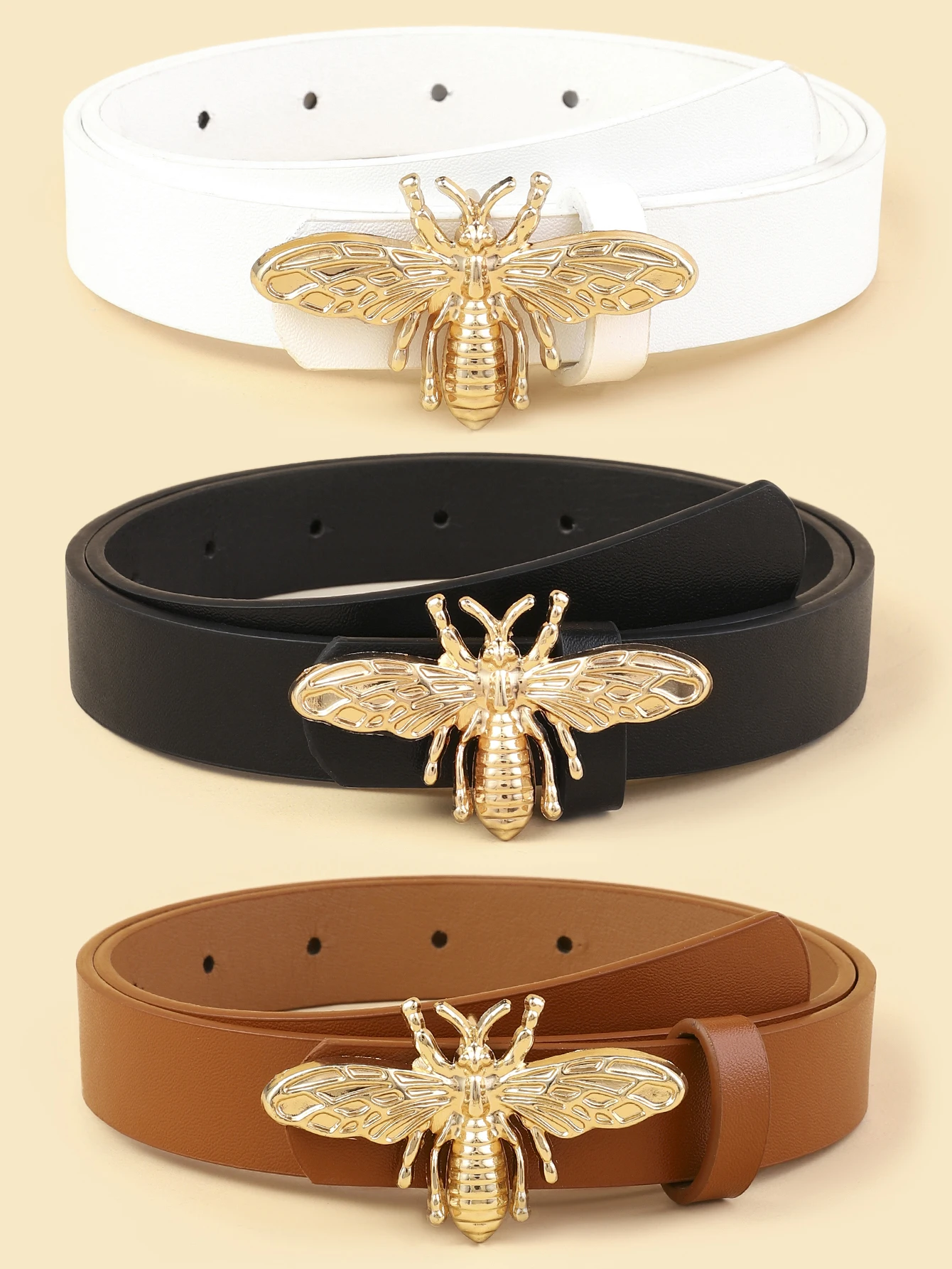 Three Combination Belt Women High Quality PU Leather Casual Fashion Butterfly Buckle Belt Fashion All-match Accessories