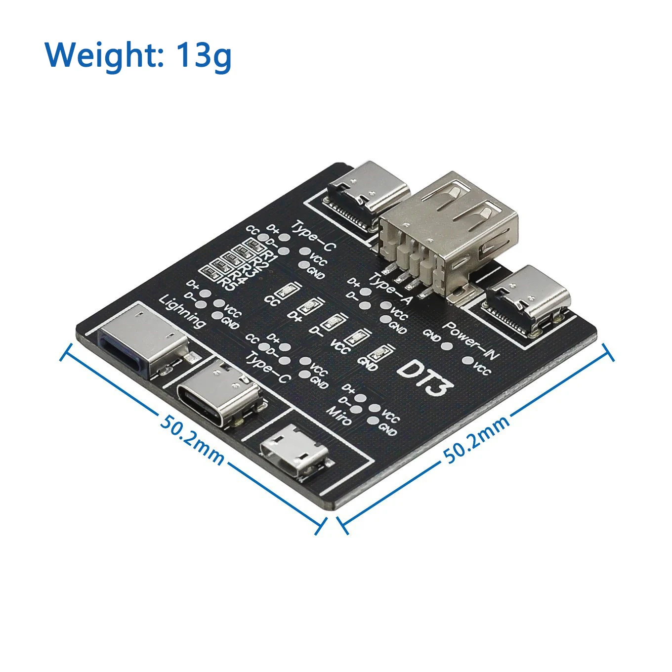 كابل بيانات USB لوحة كشف التشغيل والإيقاف لمنفذ Micro Type-C DT3 كابل USB متين وخفيف الوزن وكابل اختبار سريع الكشف