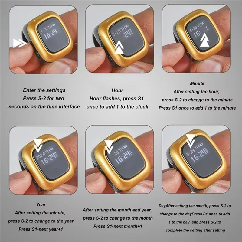 B37B-Prayer Finger Counter Multifunctional Counter Ring Smart Digital Display Finger Counter Alarm Clock Al-Fatiha Counter