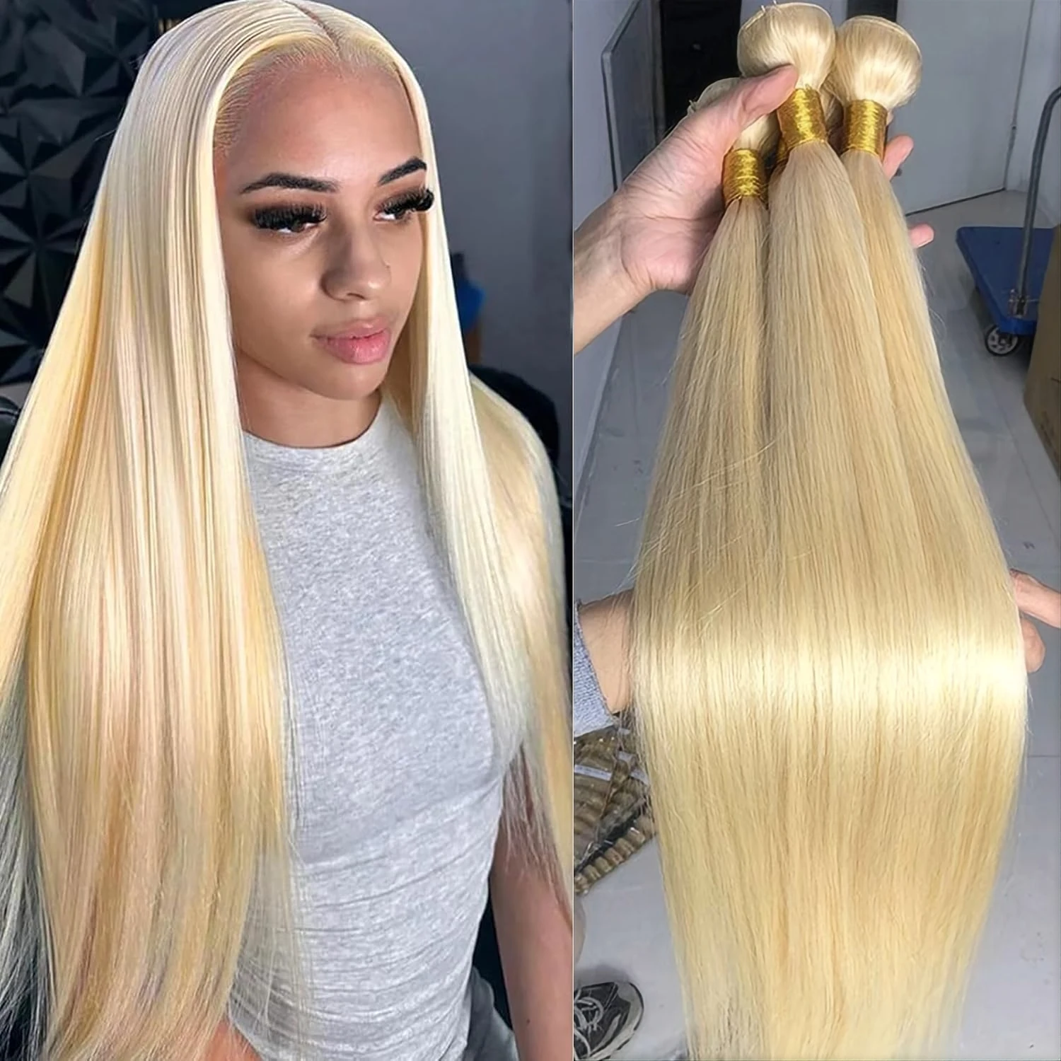 

Прямые 613 Медовый Блондин 1 3 4 Пучки Цветное плетение 100% Пучки человеческих волос Remy Bone Прямые наращивания 12A Remy Бразильский