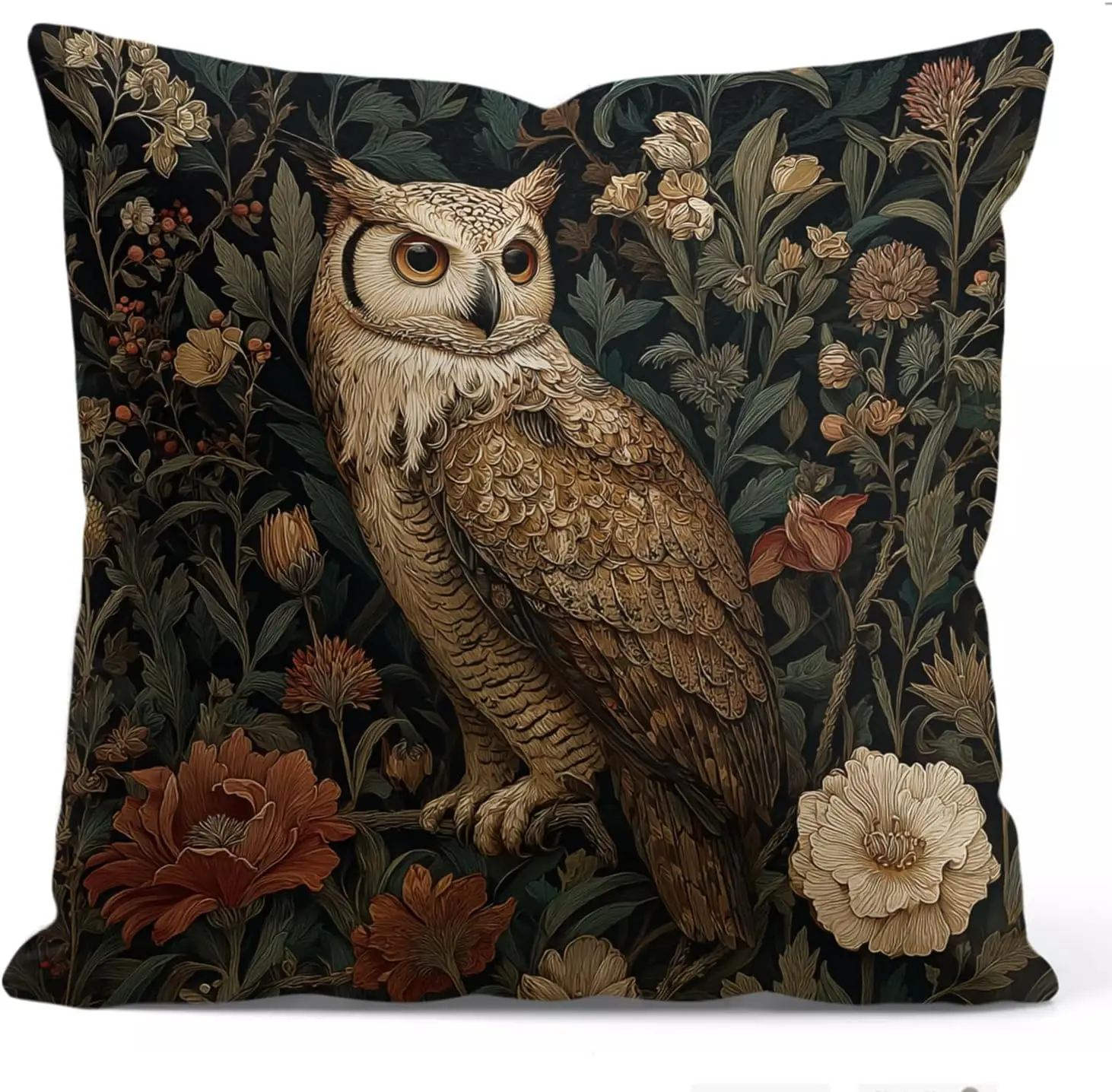 1 Stück William Morris Abstrakte Kunst Blumendesign Kissenbezug für Heimdekoration, Vintage Eulenliebhaber Kissenhülle für Bett und Sofa