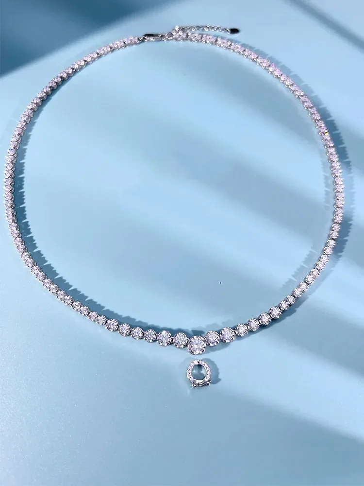 Light Luxury Full Diamond Round 925 Silver Versatile Chain Collar High Carbon Small Design Sense Jewelry