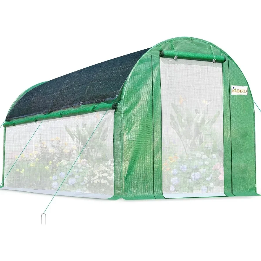 

KING BIRD Premium 15x6.6x6.6FT Greenhouse for Outdoors Large Walk-in Heavy Duty Galvanized Steel Frame Mesh Door Screen Window