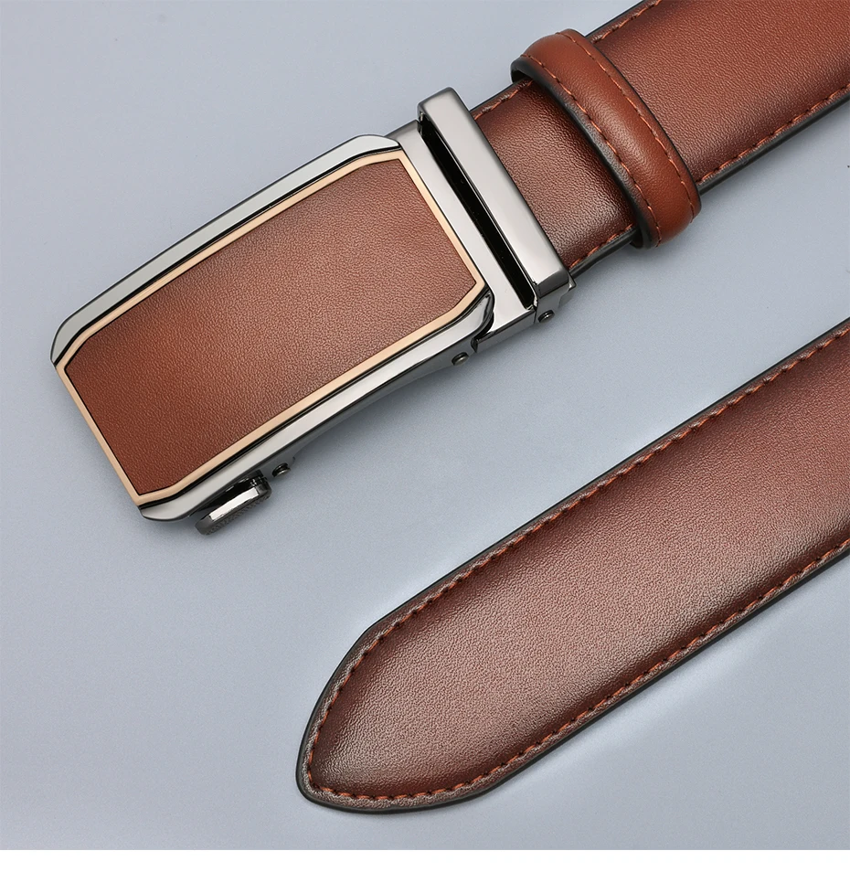 Maikun Leder-Ratschengürtel für Herren. Klicken Sie auf Ledergürtel, verstellbarer Schnallenbesatz, passend für Schwarz, Braun – Detail 12