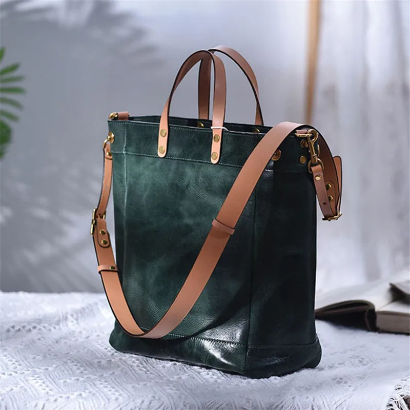 Fashion luxury handmade desig top cowhide ladies tote bag simple retro girl daily outdoor work shopping shoulder messenger bag