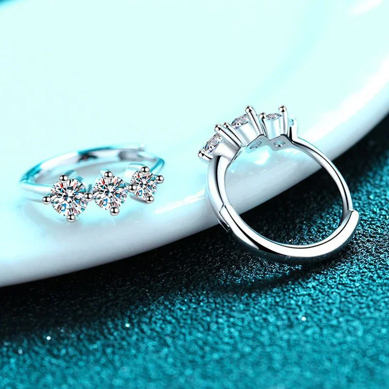 DRring 925 Sterling Silver Moissanite Hoop Earring for Women Total 0.72ct 3 Stones Brilliant Halo Earring Top Quality Jewelry