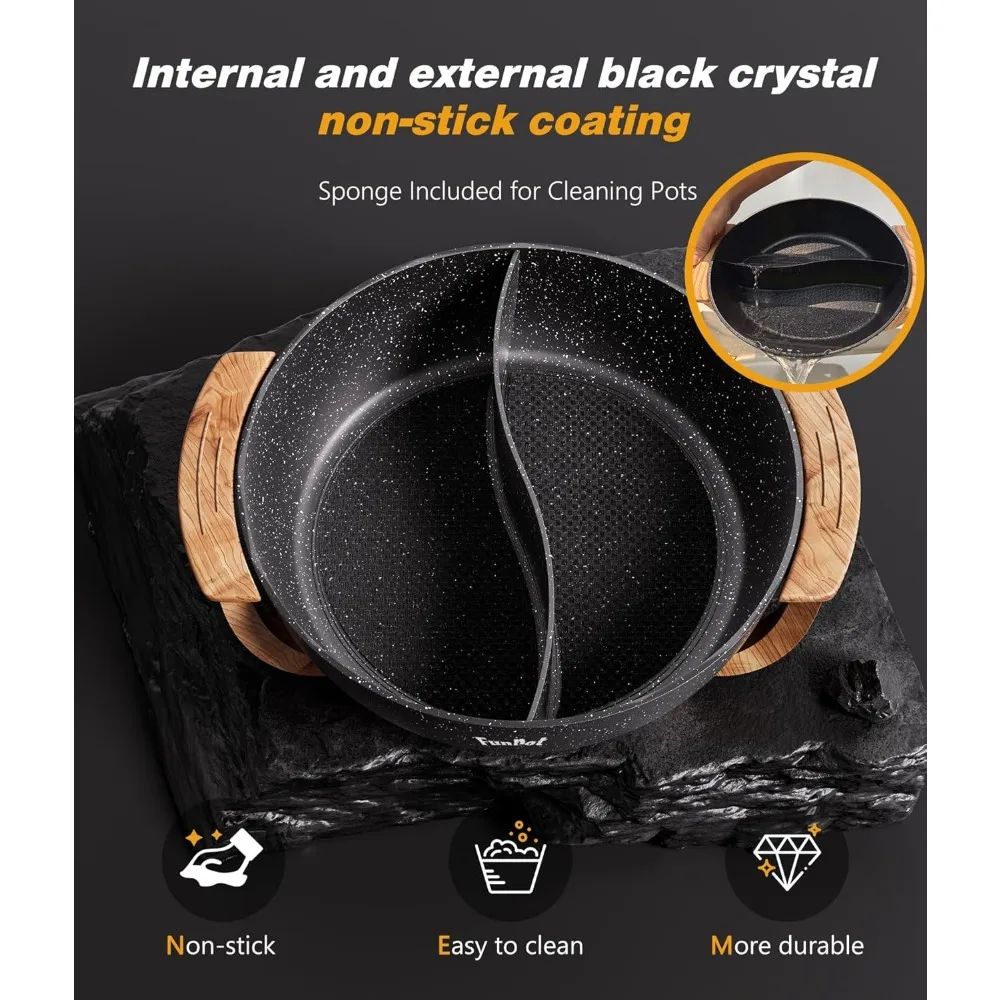 Panela quente elétrica com divisor, panela antiaderente de sabor duplo de 6L, controle de temperatura, grande capacidade de 6 litros, adequada para 6-12