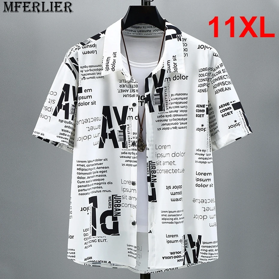 

Summer Shirt Men Plus Size 10XL 11XL Stretch Shirt Hip Hop Streetwear Short Sleeve Shirts Summer Blouse Big Size 10XL