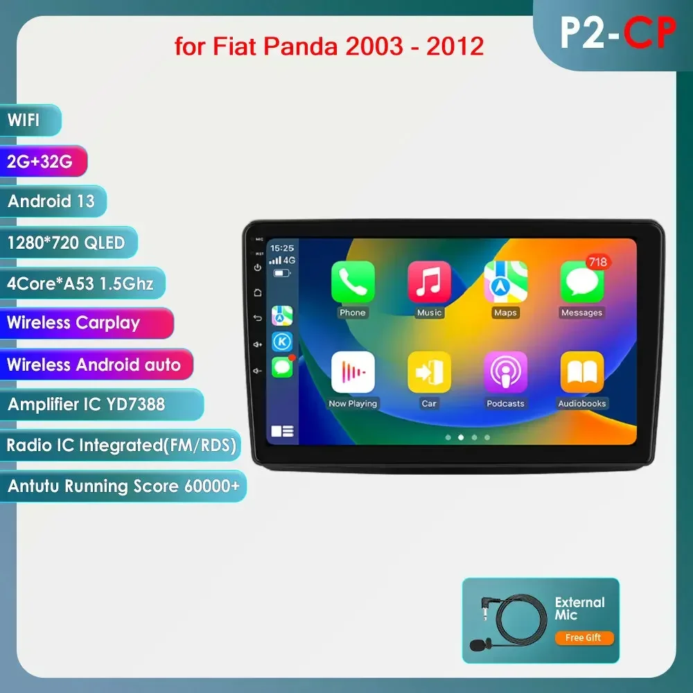 9'' AI Intelligent Systeem Autoradio Android voor FIAT Panda 2003-2012 Stereo Multimedia Speler Navigatie Autoradio Carplay Auto