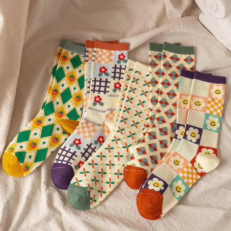 

1/3/5 Pairs Sunflower Print Ankle Socks French Academia Style Women's Fashion Cute Korean Sport Socks EU 35-40 All Season