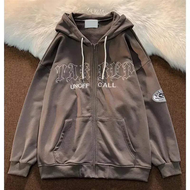 Sudadera con capucha de manga larga con bordado cruzado para mujer, ropa de calle gótica de Hip Hop, chaqueta con capucha, abrigo Y2k, Harajuku