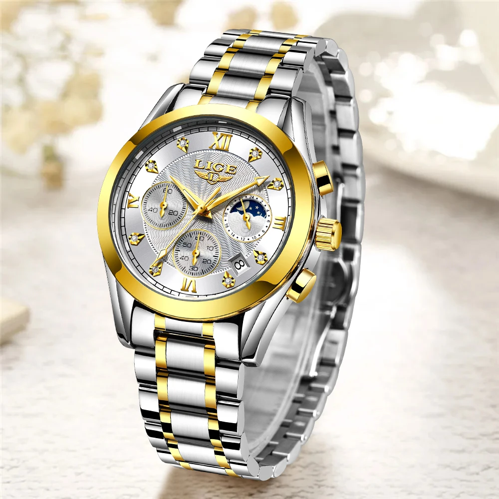 LIGE 2023 New Gold Watch Women Watches Ladies Creative Steel Women\'s Bracelet Watches Female Waterproof Clock Relogio Feminino