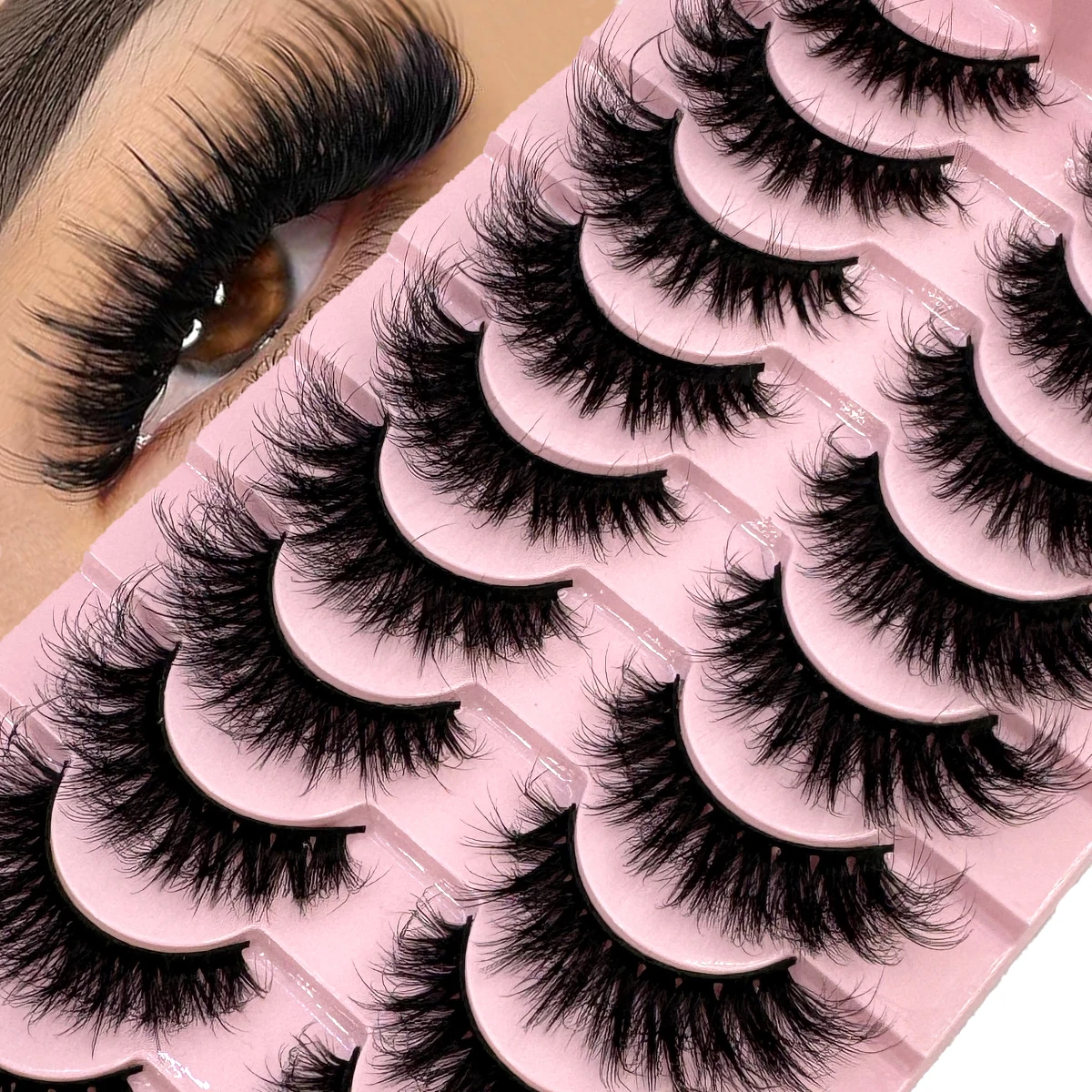 HBZGTLAD 10 Pairs Natural Messy Faux Mink False Lashes With Luxurious Volume For Dramatic Look Reusable And Easy Application