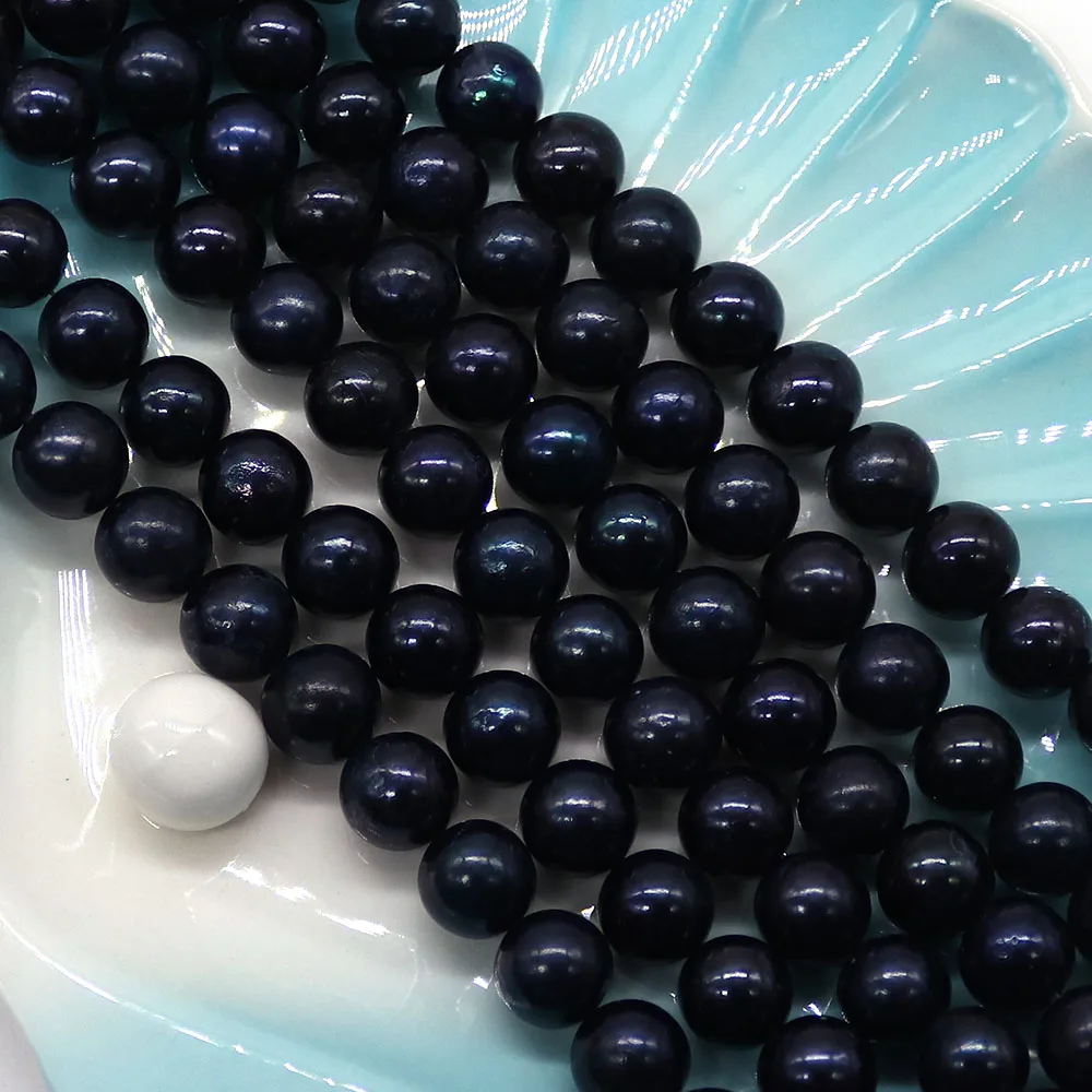 Black Dyeing Pearl Beads Round Straight Hole Natural Freshwater Pearl Loose Bead for Needlework Jewelry Making DIY Necklace Gift