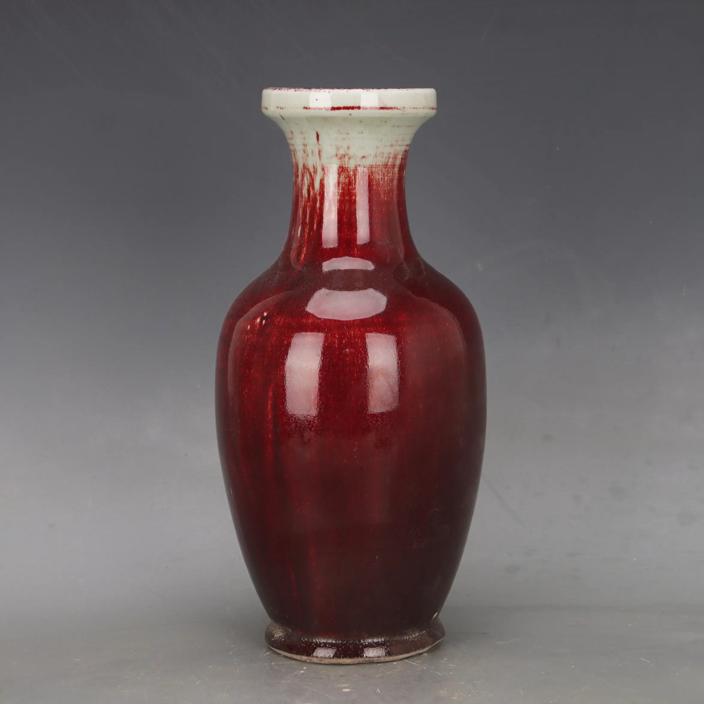 Vintage 1970s Jingdezhen Lang Red Glaze Plate Mouth Vase Chinese Export Porcelain Home Decor Collectible
