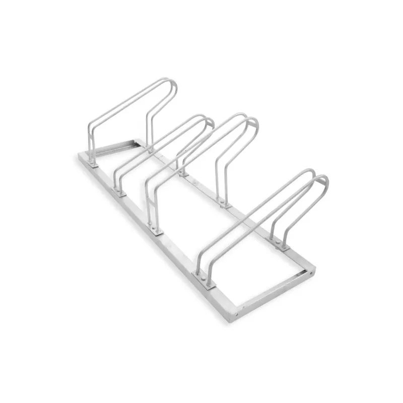 Parking de bicicletas cuádruple galvanizado, soporte de estacionamiento 40x140 cm BP4 para estacionamiento exterior e interior Aros altos y bajos alternativos.