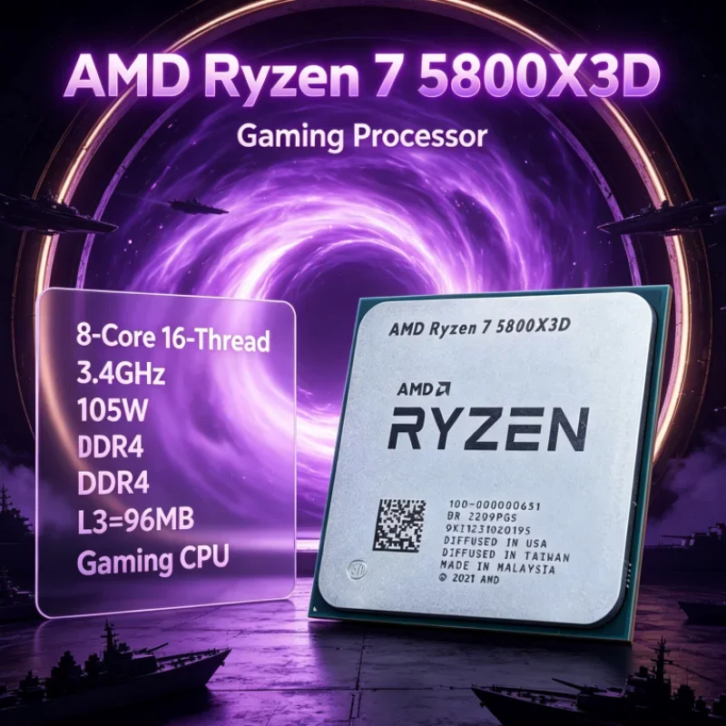 AMD R7 5800X3D 96 MB Gaming Processor 105W 7nm 8-Core 16-Thread CPU Processor Ryzen 7 DDR4 3.4 GHz for Gaming