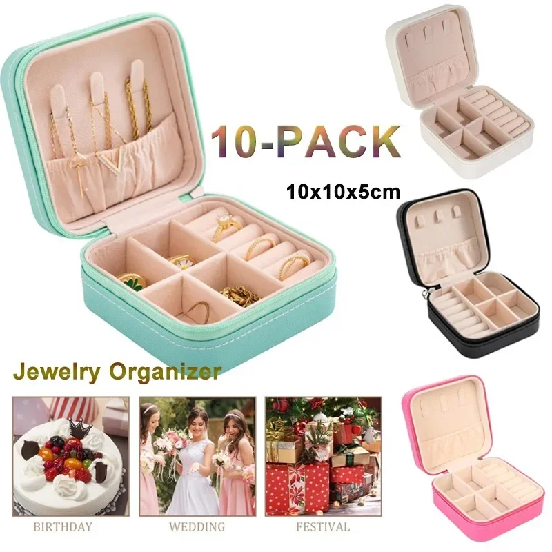 10-Pack Travel Jewelry Organizer Small Box for Girls Women 10x10x5cm Storage Case Portable PU Leather for Girls Womens Necklace