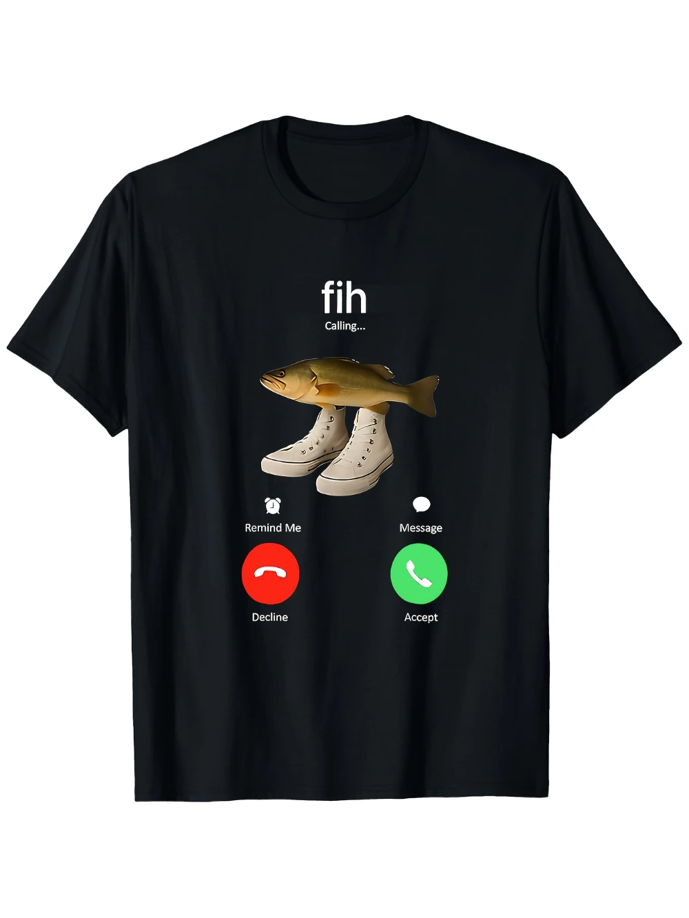 

Divertida camiseta impresa de pesca, teléfono móvil de pescado casual de manga corta alg