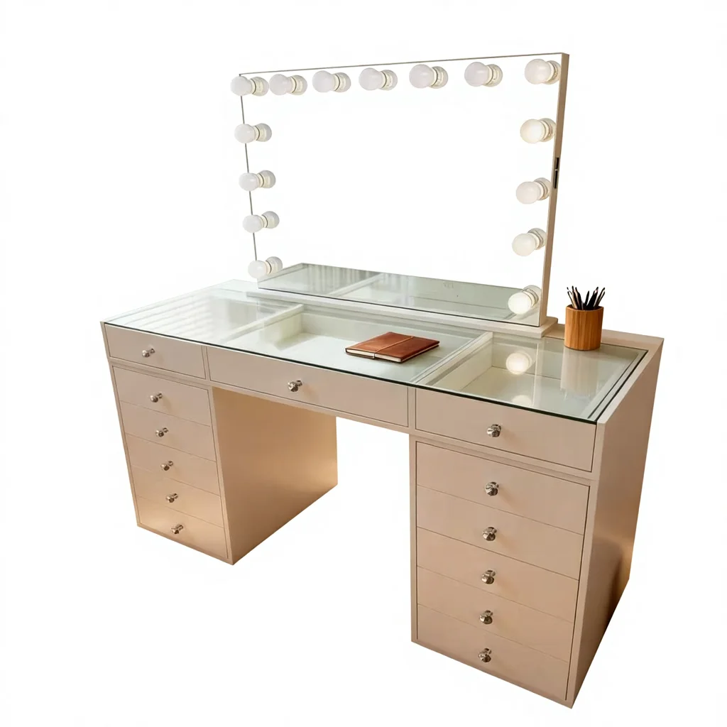 LED Vanity Table Mirror With Light Large Capacity Dressing Table Makeup Desk For Bedroom Furniture