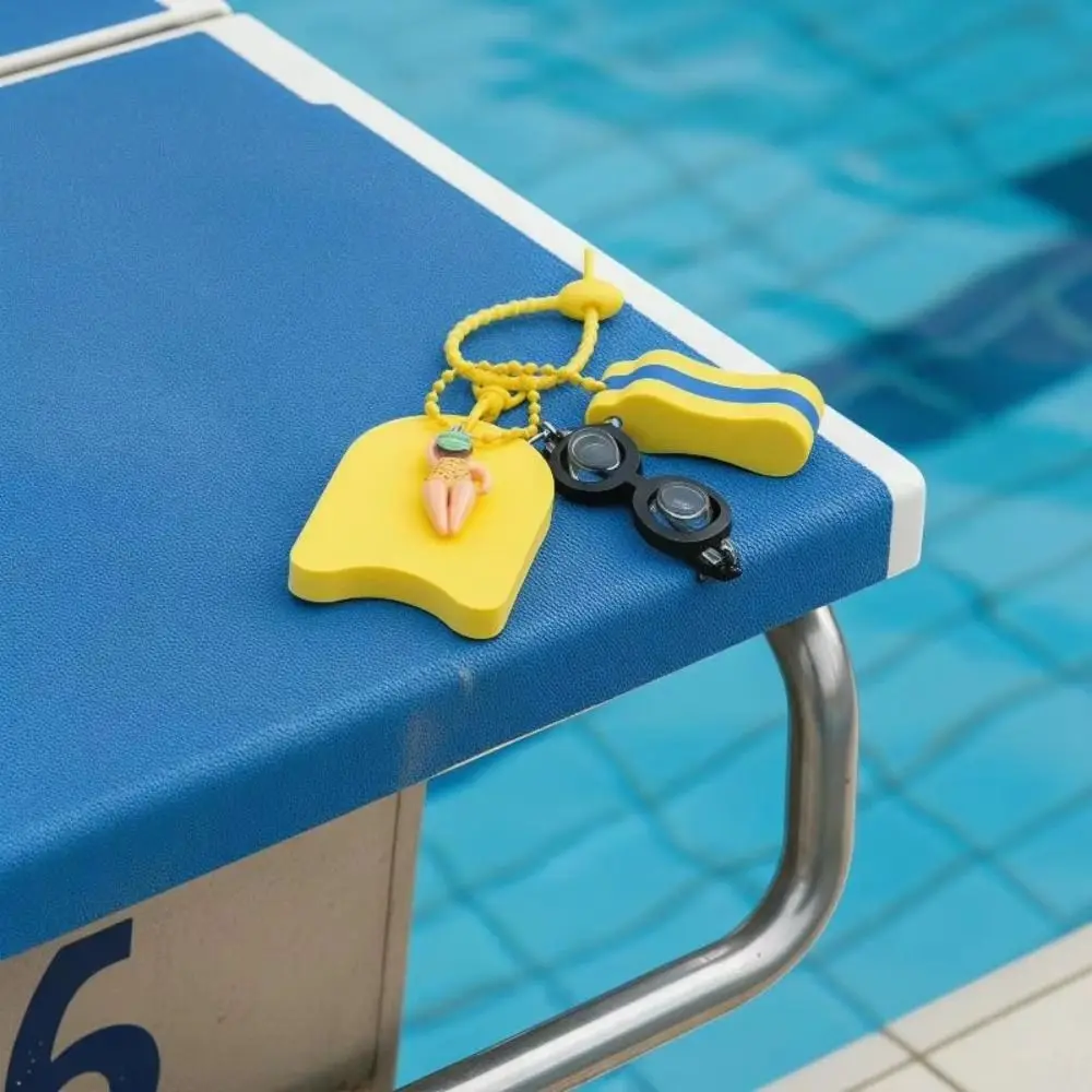 Anti-Loss Floatable Swim Keychain Mini Size Cartoon Style Goggle Pendant Lightweight Colorful Kickboard Charm Water Park