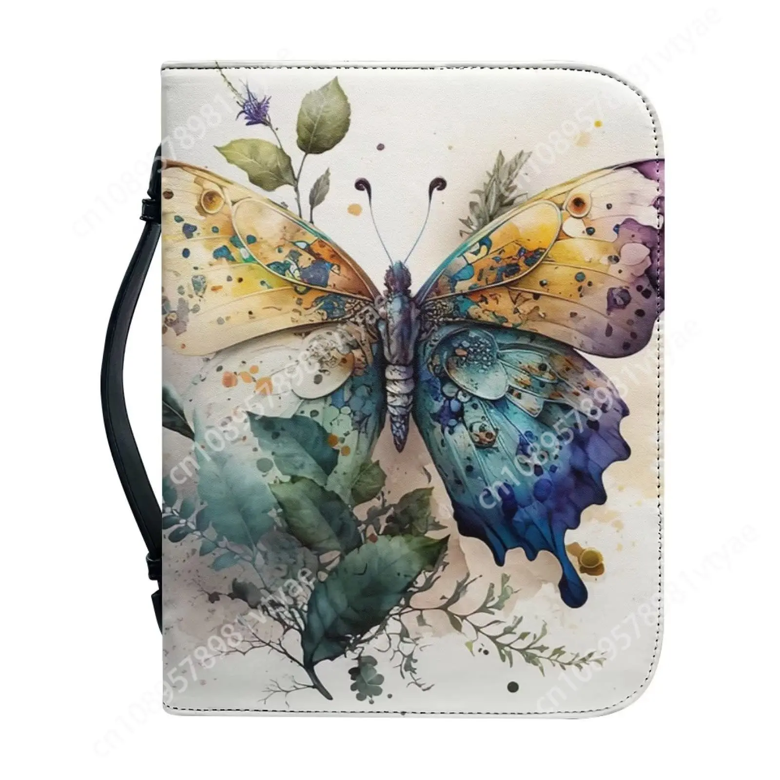 

Butterfly Bible Cover with Handle Zippered Pocket Pen Storage PU Leather Multi-Functional Durable Life Application Bible Case