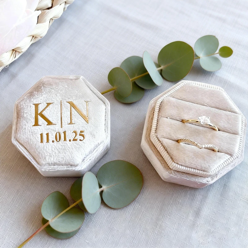 

Octagonal Velvet Ring Box Personalized Wedding Ring Box Engagement Ring Box Proposal Ring Box Small Ring Box Black Ring Box