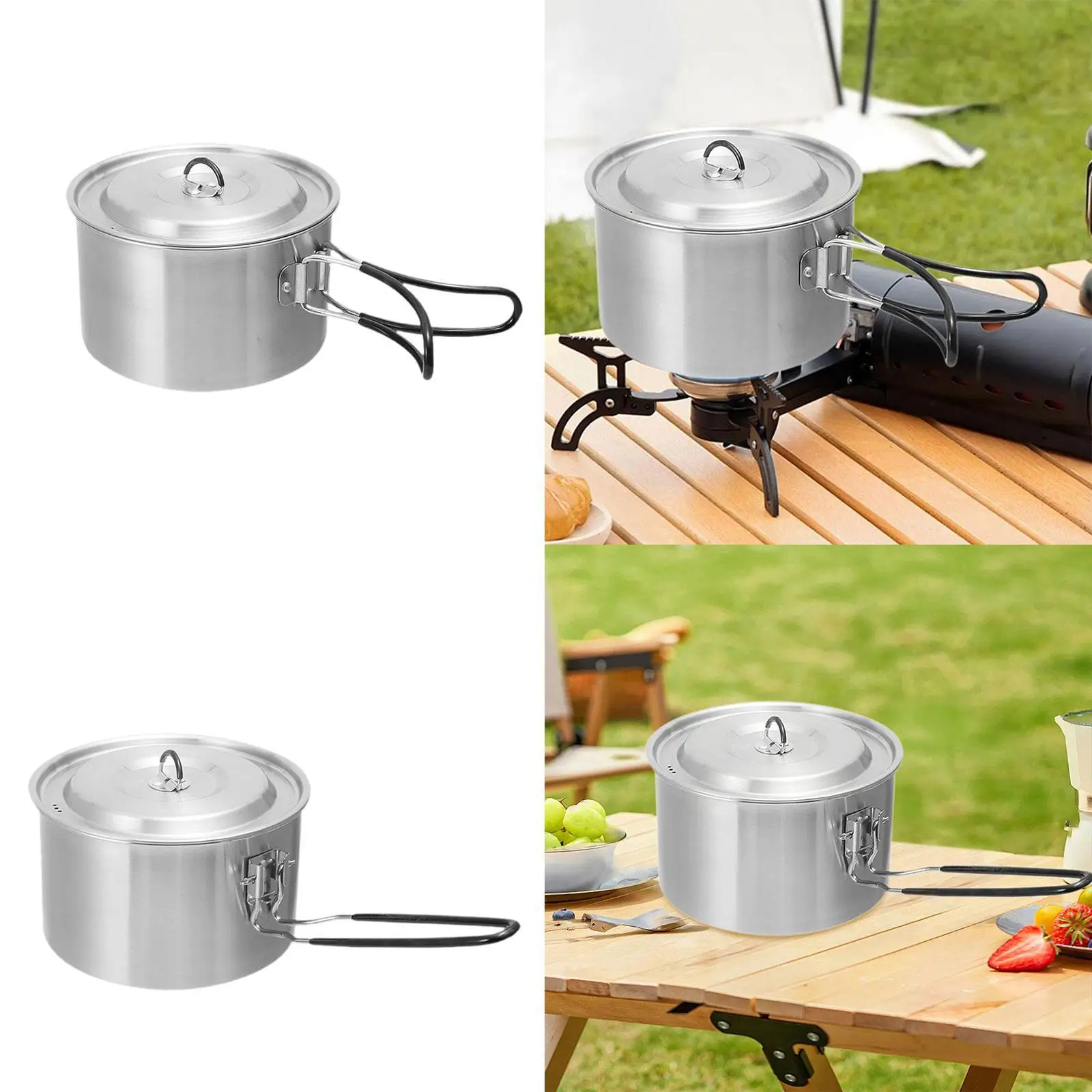 

Camping Pot Outdoor Cooking Pot Boiling Water Non Stick Portable with Lid Cover Stockpot for Travelers Hiking Fishing Picnics