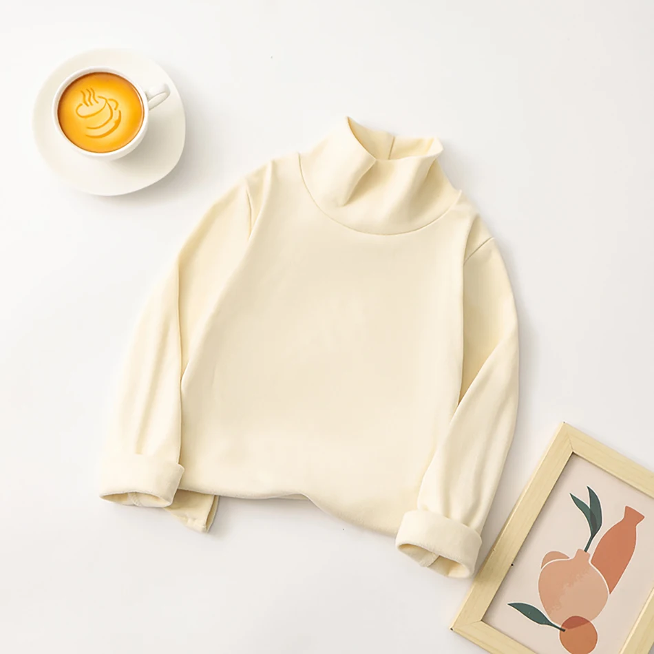 Soft and Comfortable Children Long Sleeve Solid Color T-Shirt with Half High Neck Suitable Autumn and Winter Cold Season Wearing