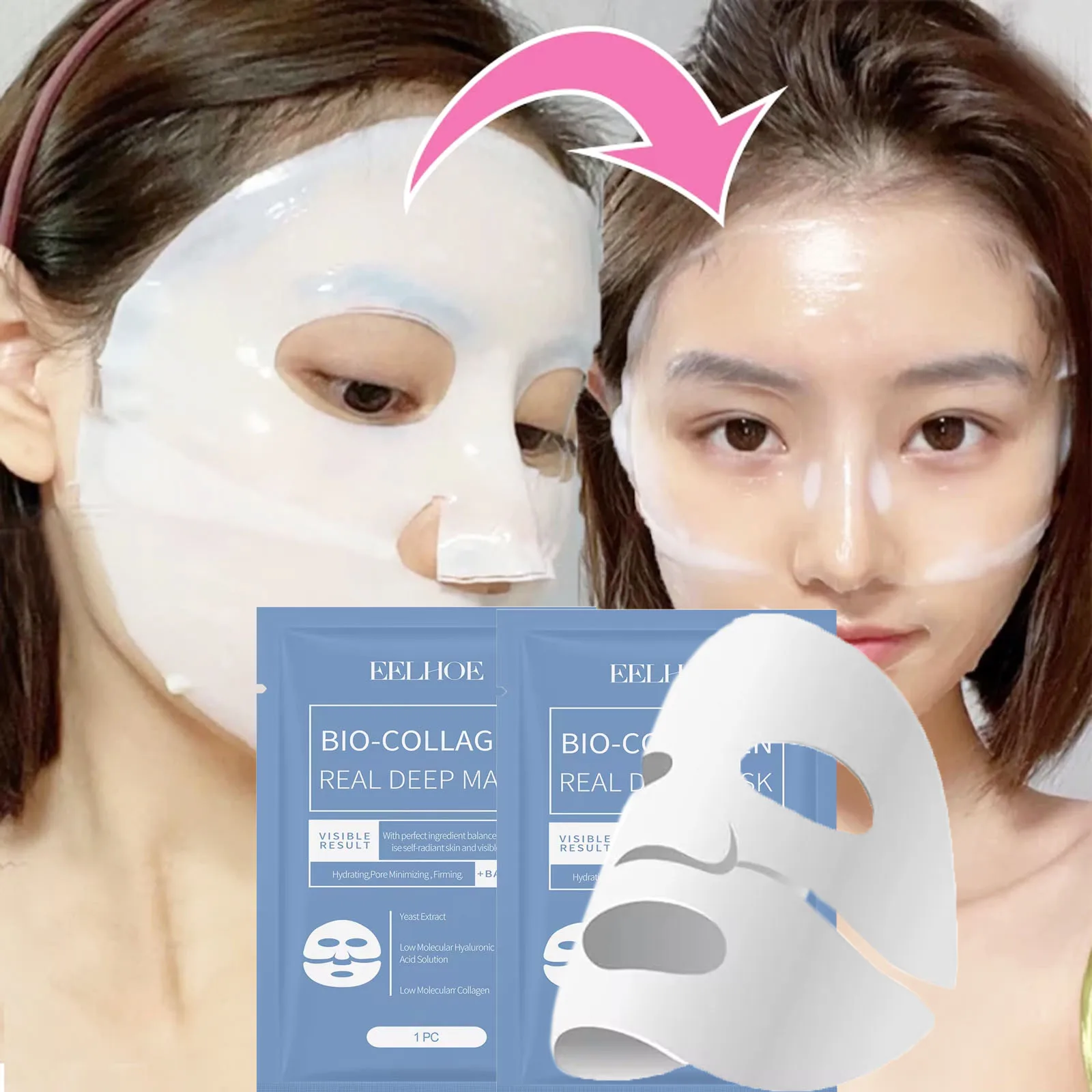 Collagen Wrinkle Remover Facial Mask Deep Moisturizing Whitening Soluble Hydrogel Mask Smooth Brighten Korean Skin Care Cosmetic