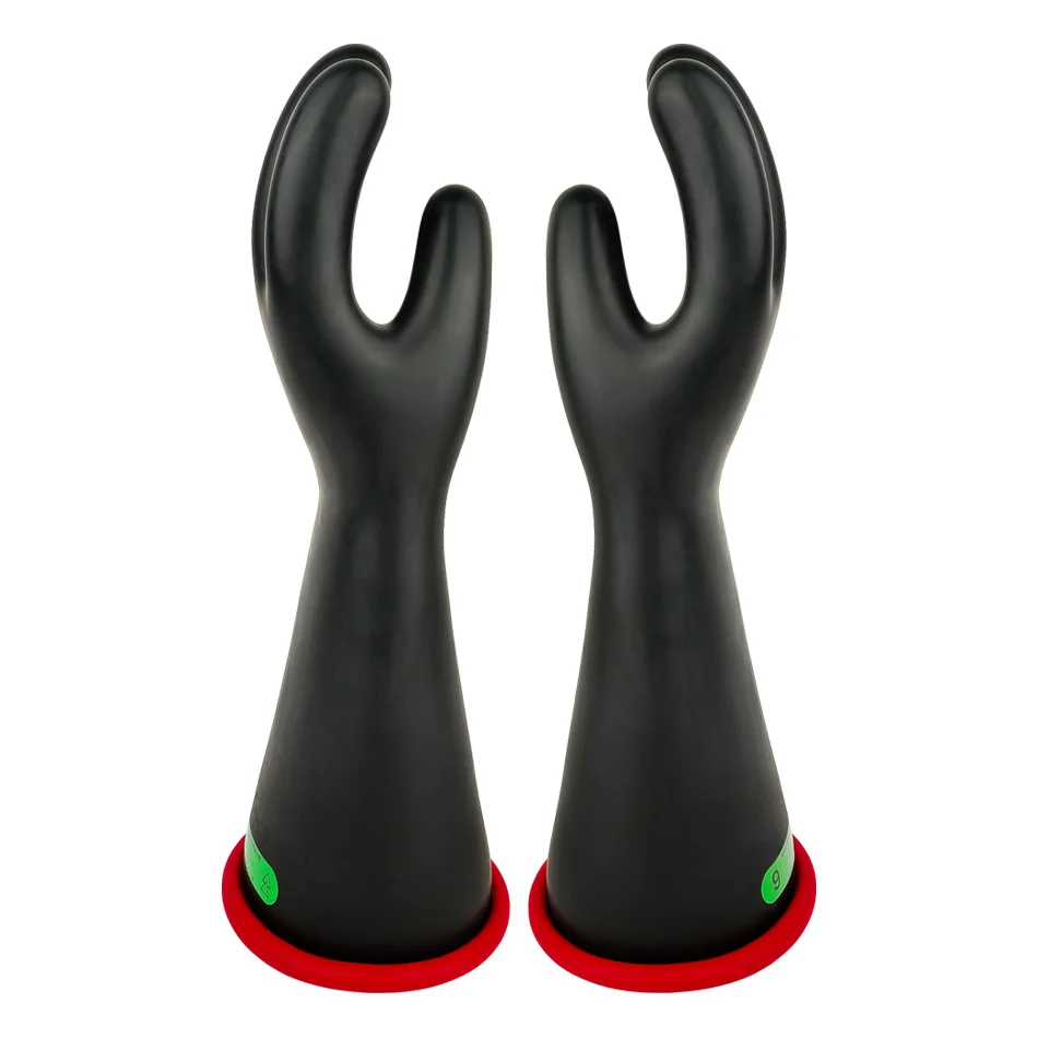 Guanti isolanti elettrici in lattice nero grado 202503 Lunghezza 410 mm Tensione di prova 30KV Tensione di lavoro 20kV Funzione antiscivolo